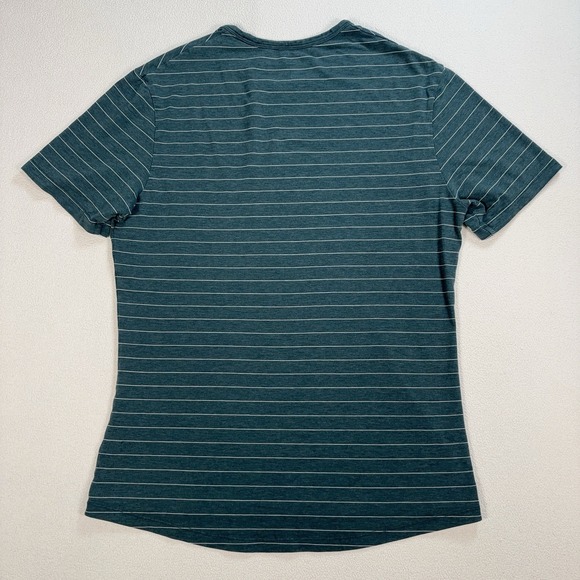 Lululemon 5 Year Basic T-Shirt Men's M* Green Stripe Stretch Logo Crew‎ *HOLES - Picture 2 of 13